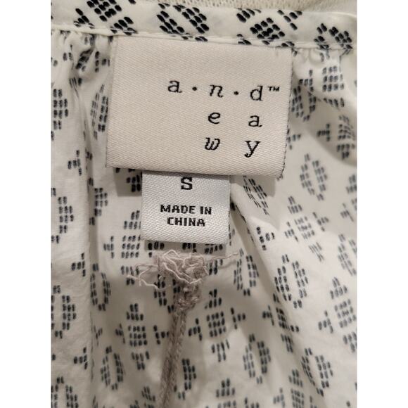 A New Day White Black Geometric Print Boho Peasant Top Tassels Cotton Small - Picture 11 of 12